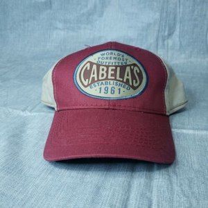 Mens Cabelas Red Maroon Snap Back Adjustable Baseball Hat Cap One Size